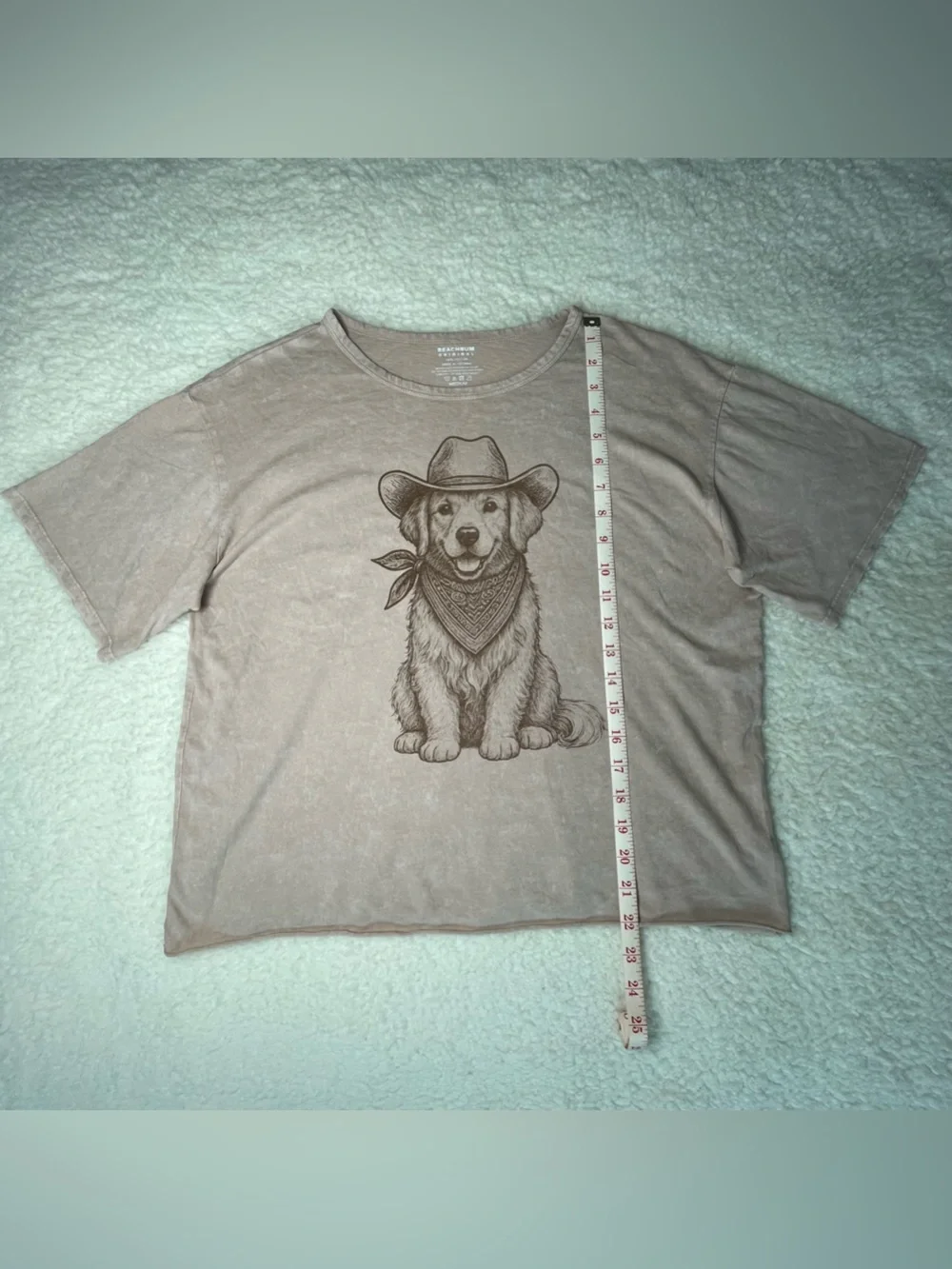 New Beach Bum Original Womens M T-Shirt Puppy Cowboy Hat Cropped Tee Distressed